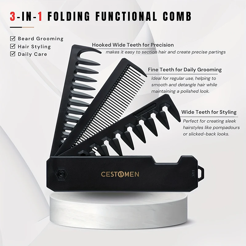 3-in-1 Folding Beard Comb for  - огляд і ціна Mens Grooming Kit Gift